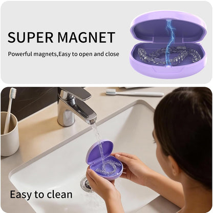 2 Pack Retainer Case, Slim Aligner Case with Vent Holes and Silicone Liner, Compatible with Invisalign, Includes Removal Tool, Brush, Chews, Purple