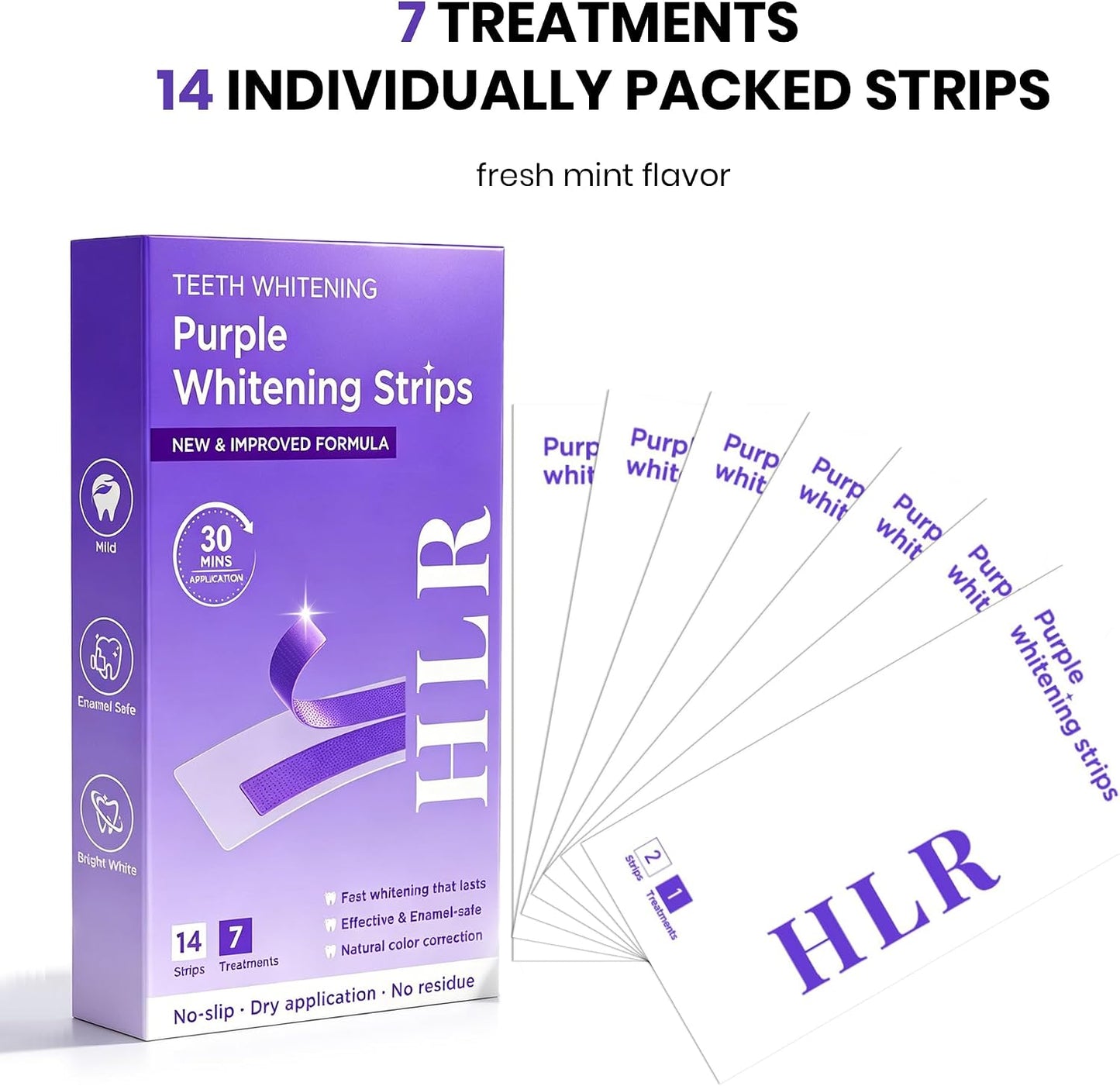 Purple Teeth Whitening Strips | Professional Teeth Whitening & Color Correction Tech | Enamel Safe | Zero Residue | Dry & Non-Slip | Removes Coffee, Wine & Smoking Stains | 14 Strips 7-Day Supply