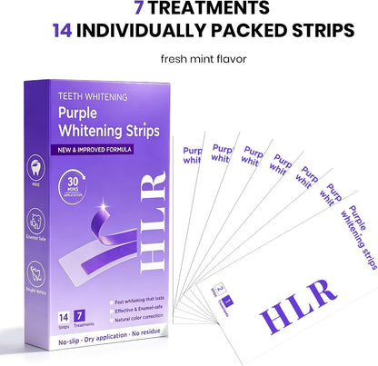 Purple Teeth Whitening Strips | Professional Teeth Whitening & Color Correction Tech | Enamel Safe | Zero Residue | Dry & Non-Slip | Removes Coffee, Wine & Smoking Stains | 14 Strips 7-Day Supply