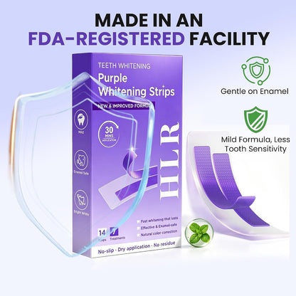 Purple Teeth Whitening Strips | Professional Teeth Whitening & Color Correction Tech | Enamel Safe | Zero Residue | Dry & Non-Slip | Removes Coffee, Wine & Smoking Stains | 14 Strips 7-Day Supply