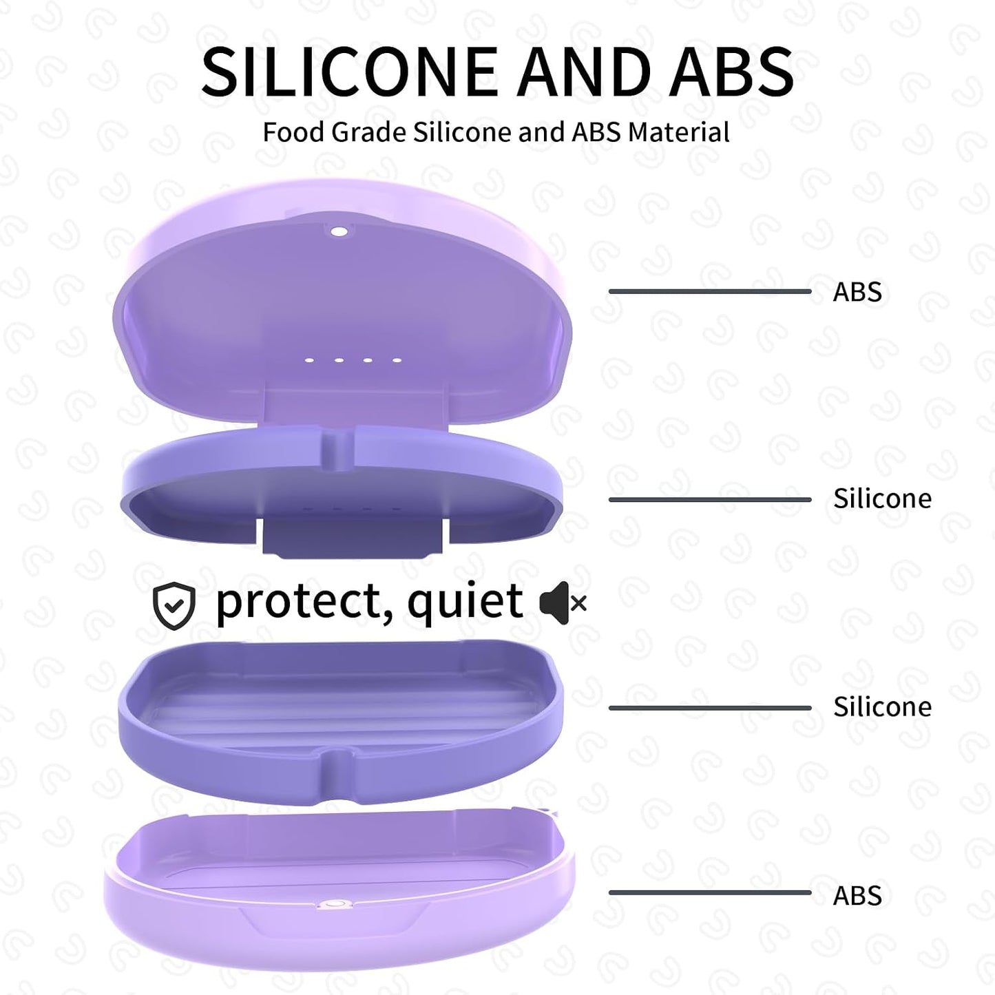 2 Pack Retainer Case, Slim Aligner Case with Vent Holes and Silicone Liner, Compatible with Invisalign, Includes Removal Tool, Brush, Chews, Purple