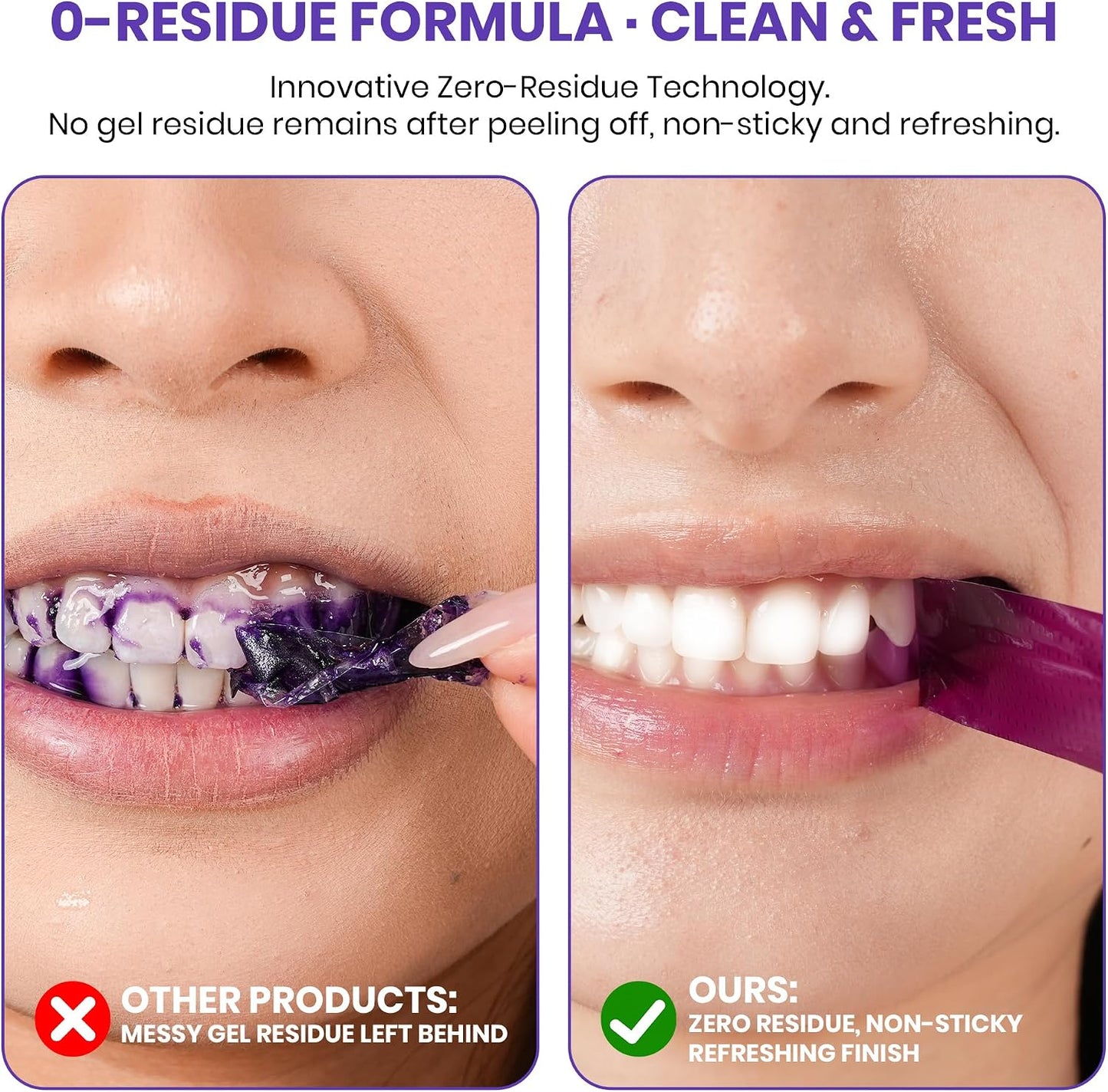Purple Teeth Whitening Strips | Professional Teeth Whitening & Color Correction Tech | Enamel Safe | Zero Residue | Dry & Non-Slip | Removes Coffee, Wine & Smoking Stains | 14 Strips 7-Day Supply