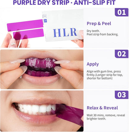 Purple Teeth Whitening Strips | Professional Teeth Whitening & Color Correction Tech | Enamel Safe | Zero Residue | Dry & Non-Slip | Removes Coffee, Wine & Smoking Stains | 14 Strips 7-Day Supply