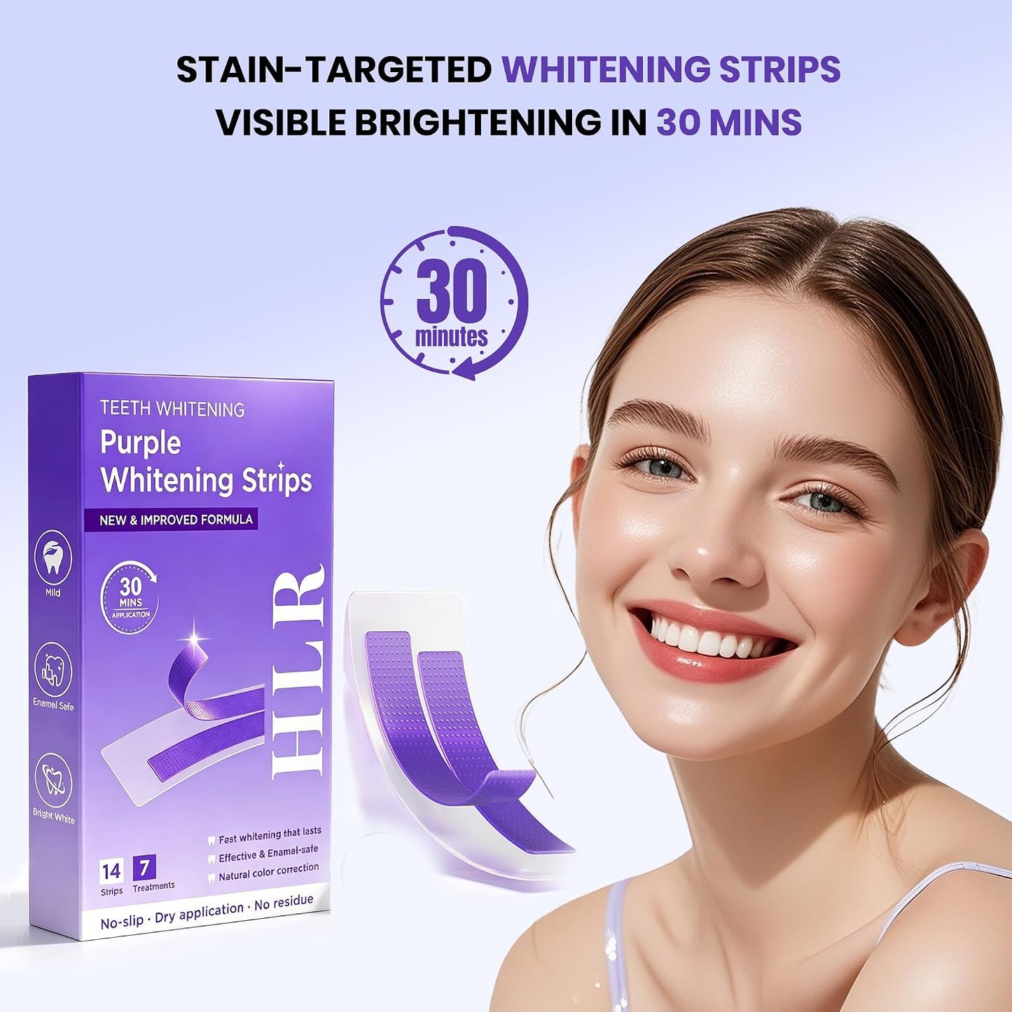 Purple Teeth Whitening Strips | Professional Teeth Whitening & Color Correction Tech | Enamel Safe | Zero Residue | Dry & Non-Slip | Removes Coffee, Wine & Smoking Stains | 14 Strips 7-Day Supply